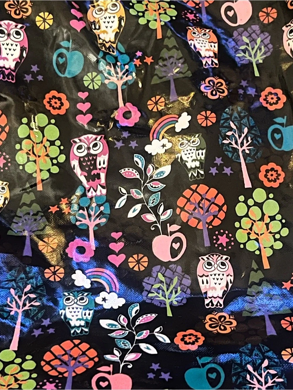 Black Tote Bag with Colorful Owl & Floral Print